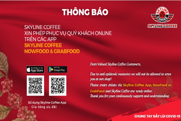 Skyline Coffee tăng cường phục vụ online trên các ứng dụng Skyline Coffee, NowFood và GrabFood